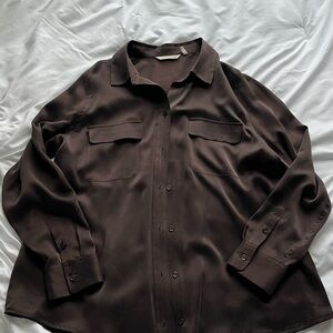 Soft Surroundings Charcoal Button-Up Blouse